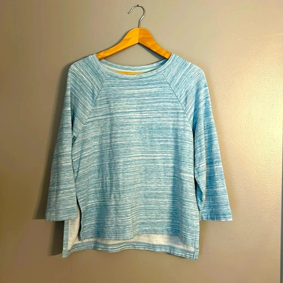 Lou & Grey Blue and White Space Dyed Side-Split Sweatshirt, M, 3/4 Length Sleeve - Picture 1 of 7